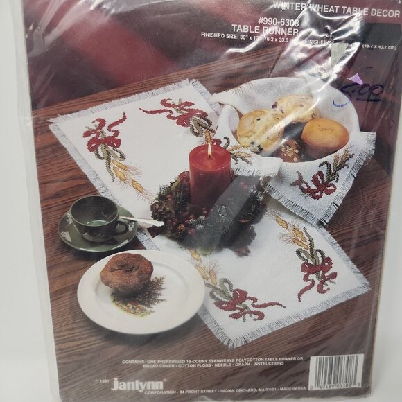 1991 Janlynn Christmas Cross Stitch Kit #990-6308 Winter Wheat Table Runner (12) - Picture 2 of 6